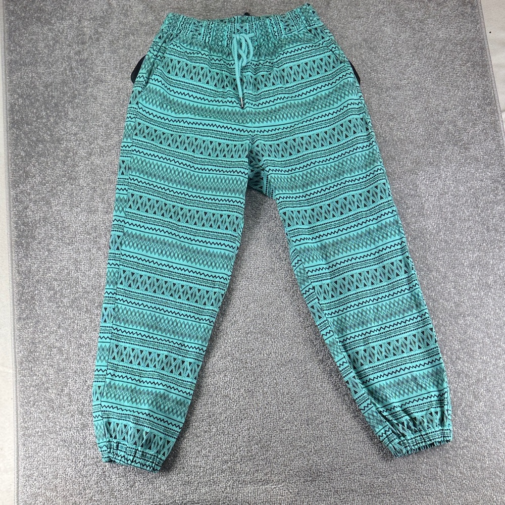 Titicaca Pull On Pants Teal Blue Patterned Joggers Womens M Mid Rise Straight